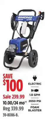 Canadian Tire Simoniz 2050 PSI Electric Pressure Washer with Foam Blaster offer