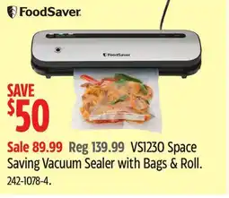Canadian Tire Foodsaver VS1230 Space Saving Vacuum Sealer with Bags & Roll offer