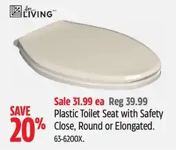 Canadian Tire For Living Plastic Toilet Seat with Safety Close, Round or Elongated offer