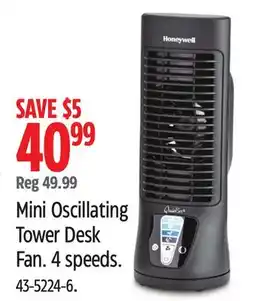 Canadian Tire Honeywell Mini Oscillating Tower Desk Fan offer