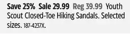 Canadian Tire Outbound Youth Scout Closed-Toe Hiking Sandals offer
