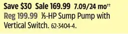 Canadian Tire 1⁄3-HP Sump Pump with Vertical Switch offer