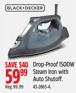 Canadian Tire Black & Decker Drop-Proof 1500W Steam Iron with Auto Shutoff offer