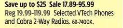 Canadian Tire Selected VTech Phones and Cobra 2-Way Radios offer