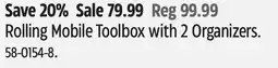 Canadian Tire Rolling Mobile Toolbox with 2 Organizers offer