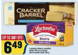 Marché Adonis Lactantia salted or unsalted butter 454 g or Cracker Barrel cheese block 400 g offer