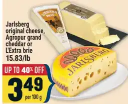 Marché Adonis Jarlsberg original cheese, Agropur grand cheddar or L'Extra brie offer