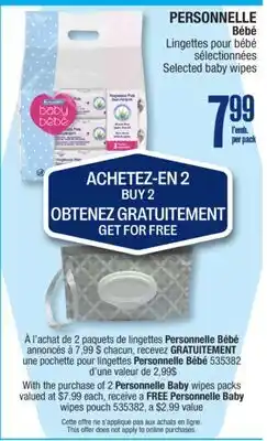 Jean Coutu PERSONNELLE Selected baby wipes offer