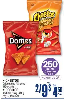 Jean Coutu CHEETOS Snacks Snacks or DORITOS Tortillas, 155 g - 280 g offer