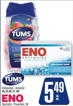 Jean Coutu TUMS Antacid 26, 32, 60, 72, 100 ENO Sachets offer