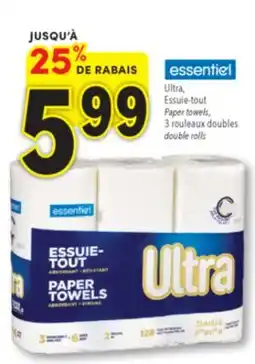 Familiprix ESSENTIEL, Ultra, Paper towels, 3 double rolls offer