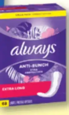 Familiprix Always Anti-Bunch Xtra Protection liners extra long 68un offer