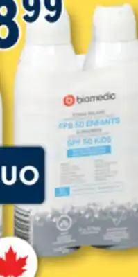Familiprix Biomedic continous spray sunscreen SPF50 kids offer
