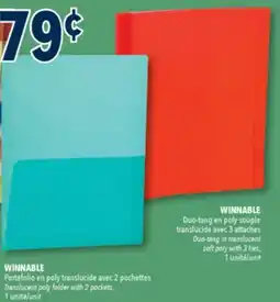 Familiprix WINNABLE, Duo-tang in translucent soft poly with 3 ties, 1 unit offer
