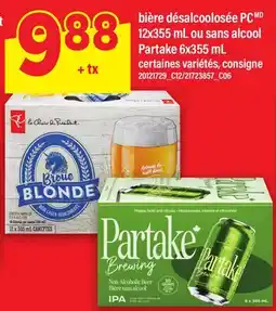 Maxi BIÈRE DÉSALCOOLOSÉE PC, 12X355 ML OU SANS ALCOOL PARTAKE, 6X355 ML offer