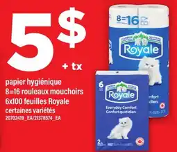 Maxi PAPIER HYGIÉNIQUE, 8=16 ROULEAUX MOUCHOIRS, 6X100 FEUILLES ROYALE offer