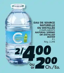 IGA COMPLIMENTS NATURAL SPRING OR DISTILLED WATER offer