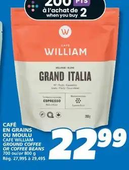 IGA CAFE WILLIAM GROUND COFFEE OR COFFEE BEANS offer
