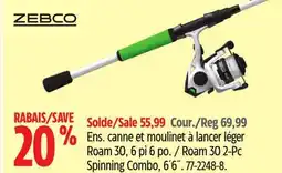 Canadian Tire ZEBCO Roam 30 2-Pc Spinning Combo, 6´6˝ offer