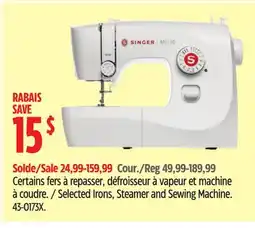 Canadian Tire Selected Singer Irons, Steamer and Sewing Machine offer