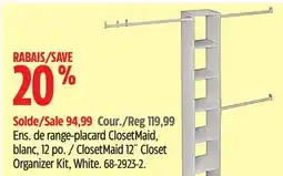 Canadian Tire ClosetMaid 12˝ Closet Organizer Kit, White offer