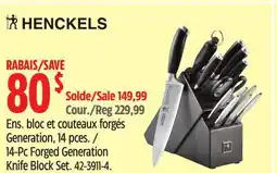 Canadian Tire Ens. bloc et couteaux forgés Generation, 14 pces. Henckels offer