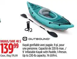 Canadian Tire OUTBOUND 9´ Inflatable Kayak with Paddle, 1-Person. Up to 220-lb capacity offer