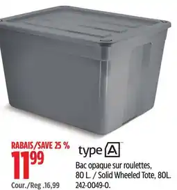 Canadian Tire Type A Solid Wheeled Tote offer