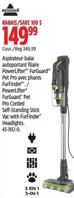 Canadian Tire PowerLifter FurGuard Pet Pro Corded Self-Standing Stick Vac with FurFinder Headlights offer