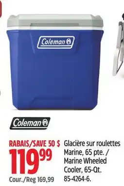 Canadian Tire Coleman Marine Wheeled Cooler, 65-Qt offer
