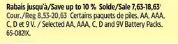 Canadian Tire Selected AA, AAA, C, D and 9V Battery Packs offer