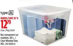 Canadian Tire TYPE A Clear Wheeled Tote, 80L offer