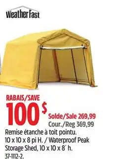 Canadian Tire WEATHERFAST Waterproof Peak Storage Shed offer