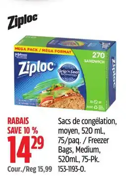 Canadian Tire Ziploc Freezer Bags, Medium offer