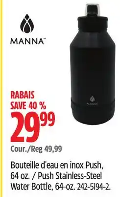 Canadian Tire Manna Push Stainless-Steel Water Bottle offer