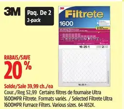 Canadian Tire 3M Selected Filtrete Ultra 1600MPR Furnace Filters offer
