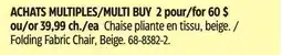 Canadian Tire Folding Fabric Chair, Beige offer