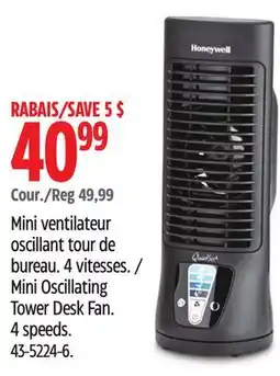 Canadian Tire Honeywell Mini Oscillating Tower Desk Fan. 4 speeds offer