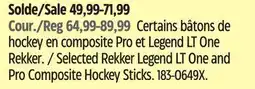 Canadian Tire Selected Sherwood Rekker Legend LT One and Pro Composite Hockey Sticks offer