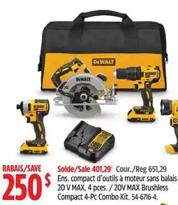Canadian Tire Dewalt 20V MAX Brushless Compact 4-Pc Combo Kit offer