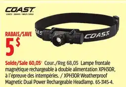 Canadian Tire Coast XPH30R Weatherproof Magnetic Dual Power Rechargeable Headlamp offer