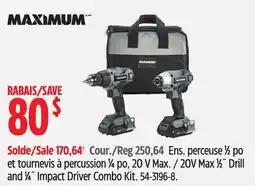 Canadian Tire 20V Max 1⁄2˝ Drill and 1⁄4˝ Impact Driver Combo Kit offer