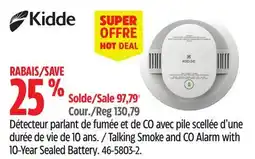 Canadian Tire Kidde Talking Smoke and CO Alarm with 10-Year Sealed Battery offer