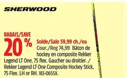 Canadian Tire Sherwood Rekker Legend LT One Composite Hockey Stick, 75 Flex offer