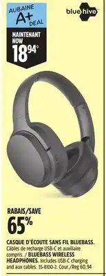 Canadian Tire BLUEHIVE BLUEBASS WIRELESS HEADPHONES offer