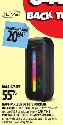 Canadian Tire JAM TIME PORTABLE BLUETOOTH PARTY SPEAKER offer