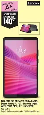 Canadian Tire LENOVO TAB ONE TABLET WITH FOLIO CASE, 8.7˝ HD SCREEN offer