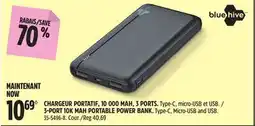 Canadian Tire blue hive 3-PORT 10K MAH PORTABLE POWER BANK offer