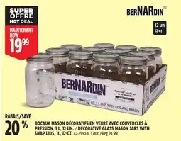 Canadian Tire BERNARDIN DECORATIVE GLASS MASON JARS WITH SNAP LIDS, 1L, 12-CT offer