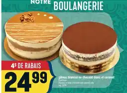 Marché Adonis GÂTEAU TIRAMISU OU CHOCOLAT BLANC ET CARAMEL | TIRAMISU OR WHITE CHOCOLATE AND CARAMEL CAKE offer